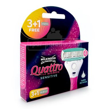 Wilkinson Quattro for Women Sensitive Rasierklingen, 4er Pack