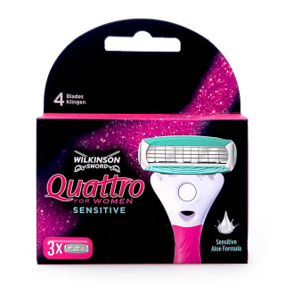 Wilkinson Quattro for Women Sensitive razor blades, pack of 3