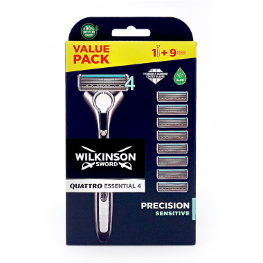 Wilkinson Quattro Essential 4 Precision Sensitive Rasierer + 8 Ersatzklingen