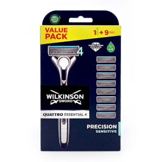 Wilkinson Quattro Titanium Essential 4 Precision Sensitive Rasierer + 8 Ersatzklingen x 10