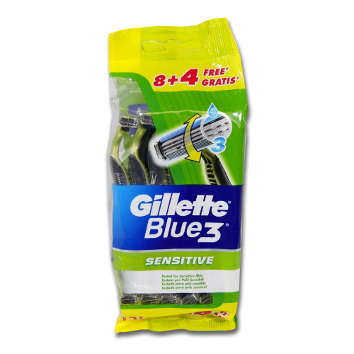 Gillette Blue3 Sensitive disposable razor, pack of 12