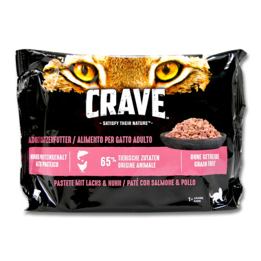 Crave Katzen Nassfutter Pastete mit Lachs & Huhn Multipack, 4 x 85 g x 11
