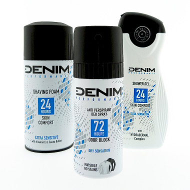 Denim Extra Sensitive Körperpflege-Set für Männer mit Smartphone Run Belt