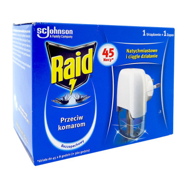 Raid starter set mosquito plug 45 nights + 1 refill, 27 ml x 12