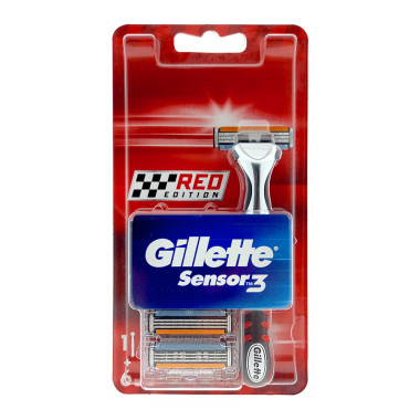 Gillette Sensor 3 Razor Red Edition with 6 replacement...