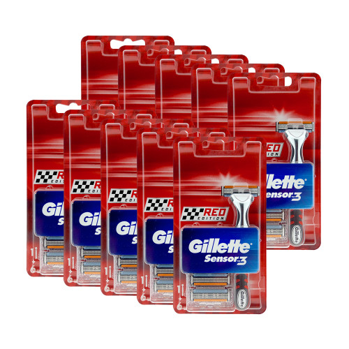 Gillette Sensor 3 Razor Red Edition with 6 replacement blades x 10