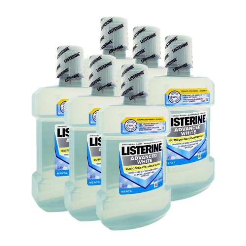 Listerine Mouthwash Advanced White Mild Taste, 1 L x 6