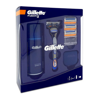 Gillette Fusion 5 Geschenkset mit Rasierer und Halter + 3 Ersatzklingen + Rasiergel 75 ml