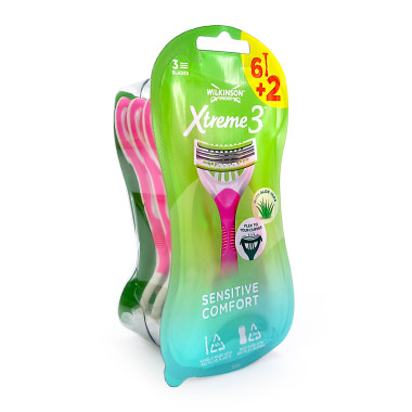 Wilkinson Xtreme 3 Sensitive Comfort disposable razor, pack of 8 x 10