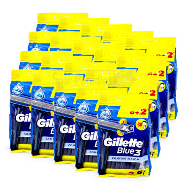 Gillette Blue3 Comfort Slalom disposable razor, pack of 8 x 20