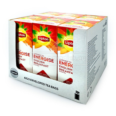 Lipton black tea English Breakfast Energise, 25 tea bags x 6
