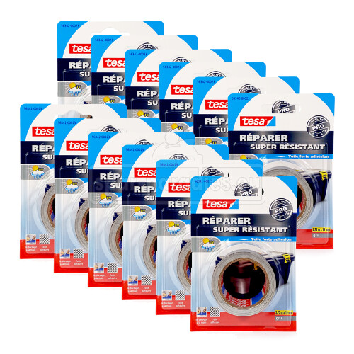 tesa Repair Tape Super Strong Gray, 2.75 m x 19 mm, pack of 12