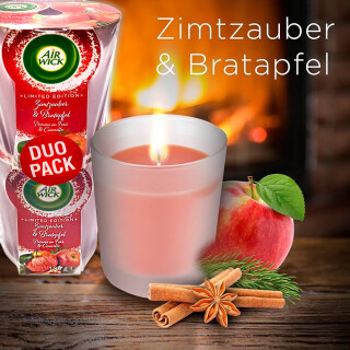 Air Wick Wohlfühl-Duftkerze Zimtzauber & Bratapfel Duo-Pack, 2x 105 g