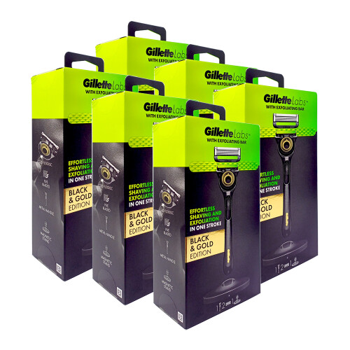 Gillette Labs Rasierergriff Black & Gold Edition mit 2 Klingen + Magnethalterung x 6