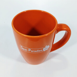 Tasse / Kaffeebecher aus Porzellan "Spar-Paradies" orange, 250 ml
